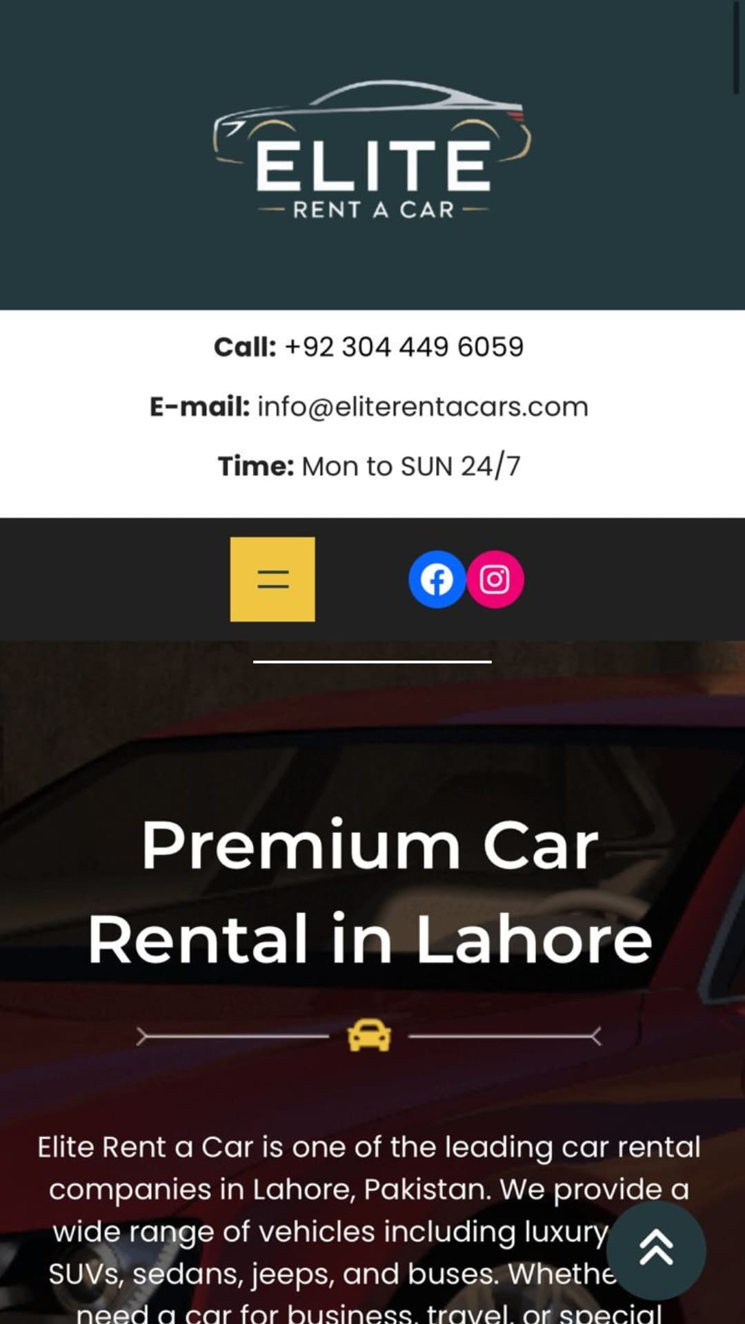 Elite Car Rental mobile interface