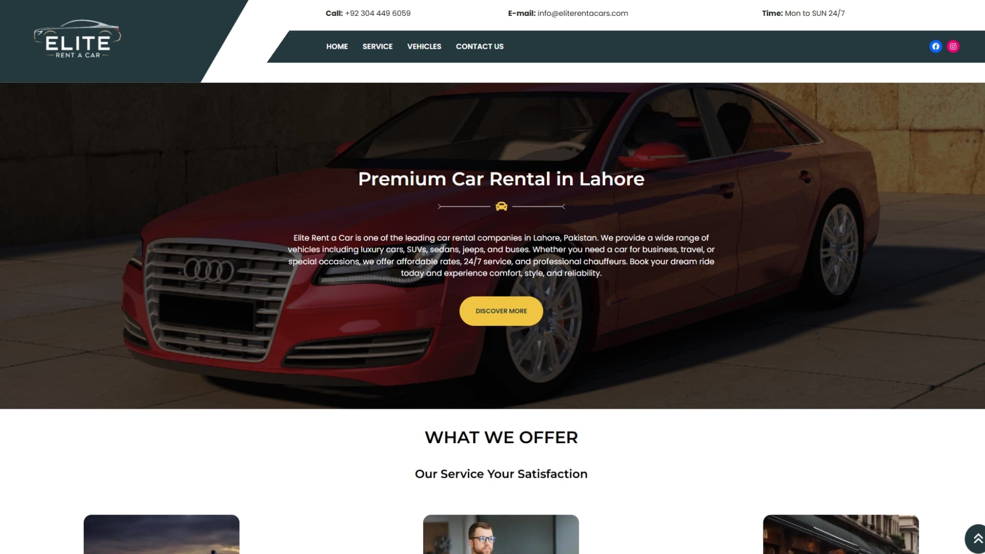 Elite Car Rental web interface
