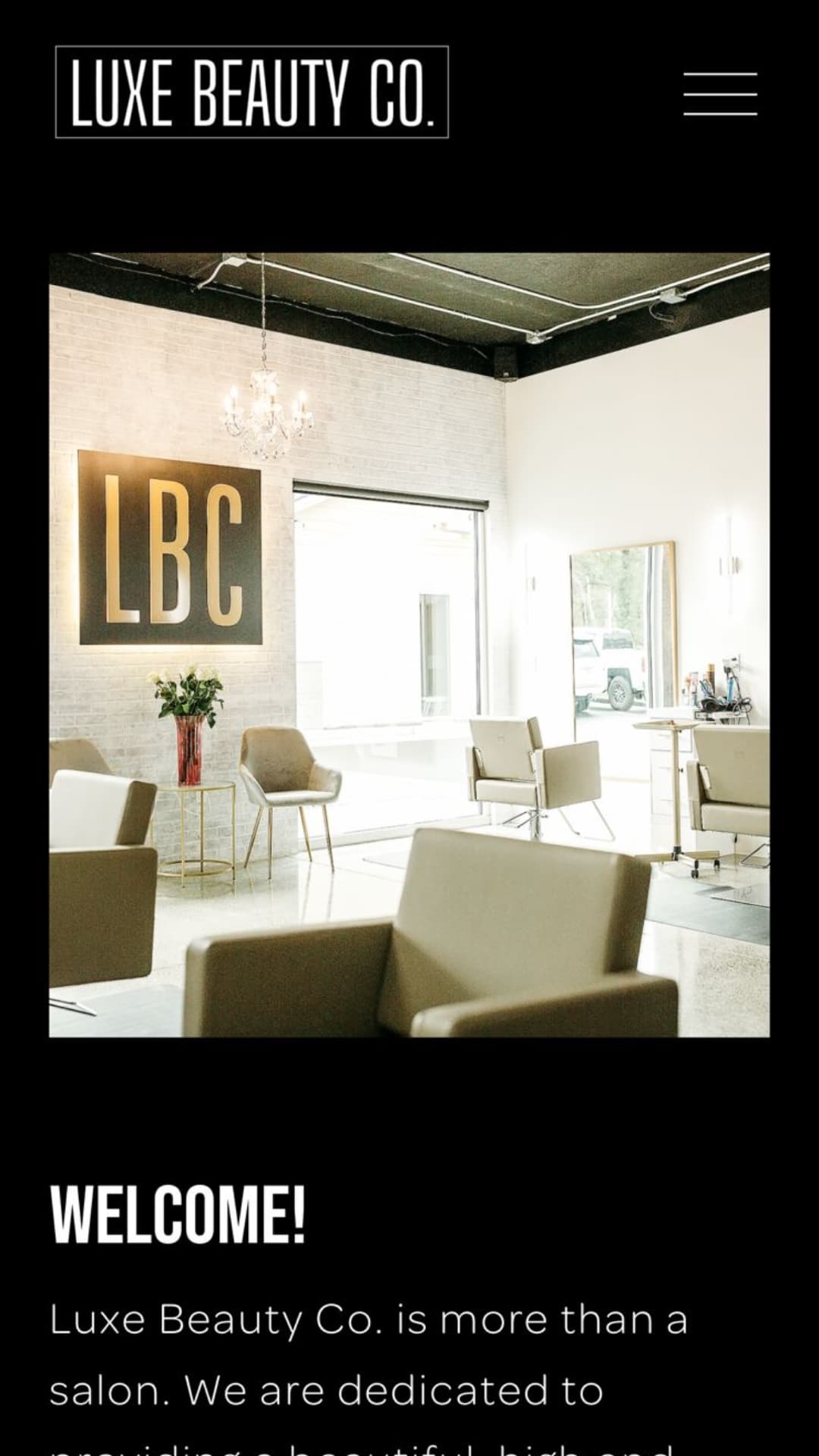 Luxe Beauty Salon mobile interface