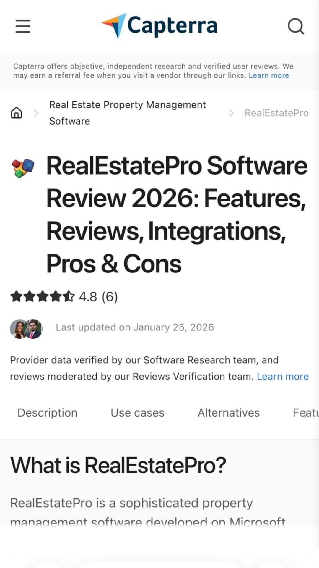 RealEstate Pro mobile interface
